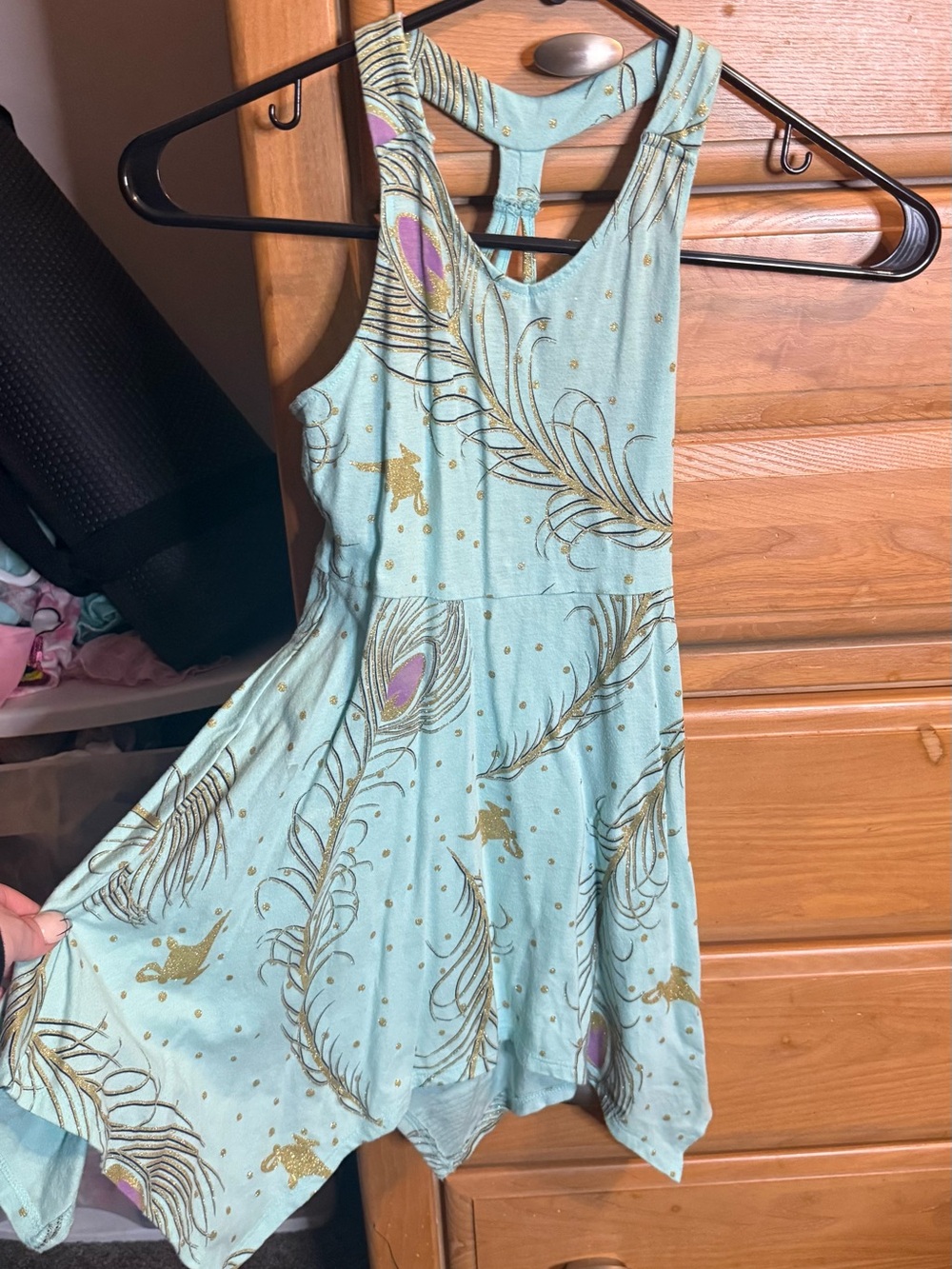 Disney Light Teal Peacock-Print Tank Dress with Gold Accents